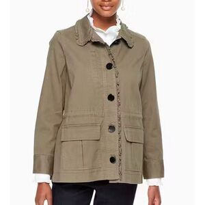 Kate Spade Broome Street Ruffle Trim & Velvet Bow Back Military Button Up Jacket